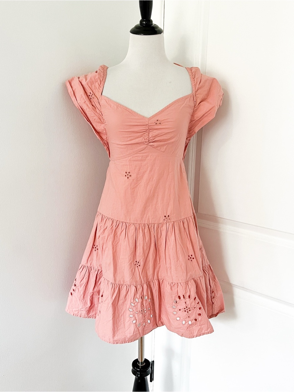 Zara Pink Eyelet Tiered Mini Dress - Small